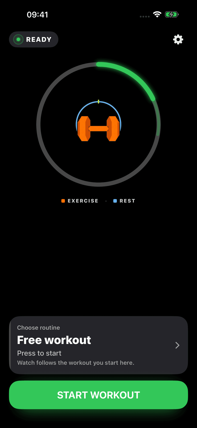 Tela Ready do GrafSets: Gym Counter no iPhone, em inglês.