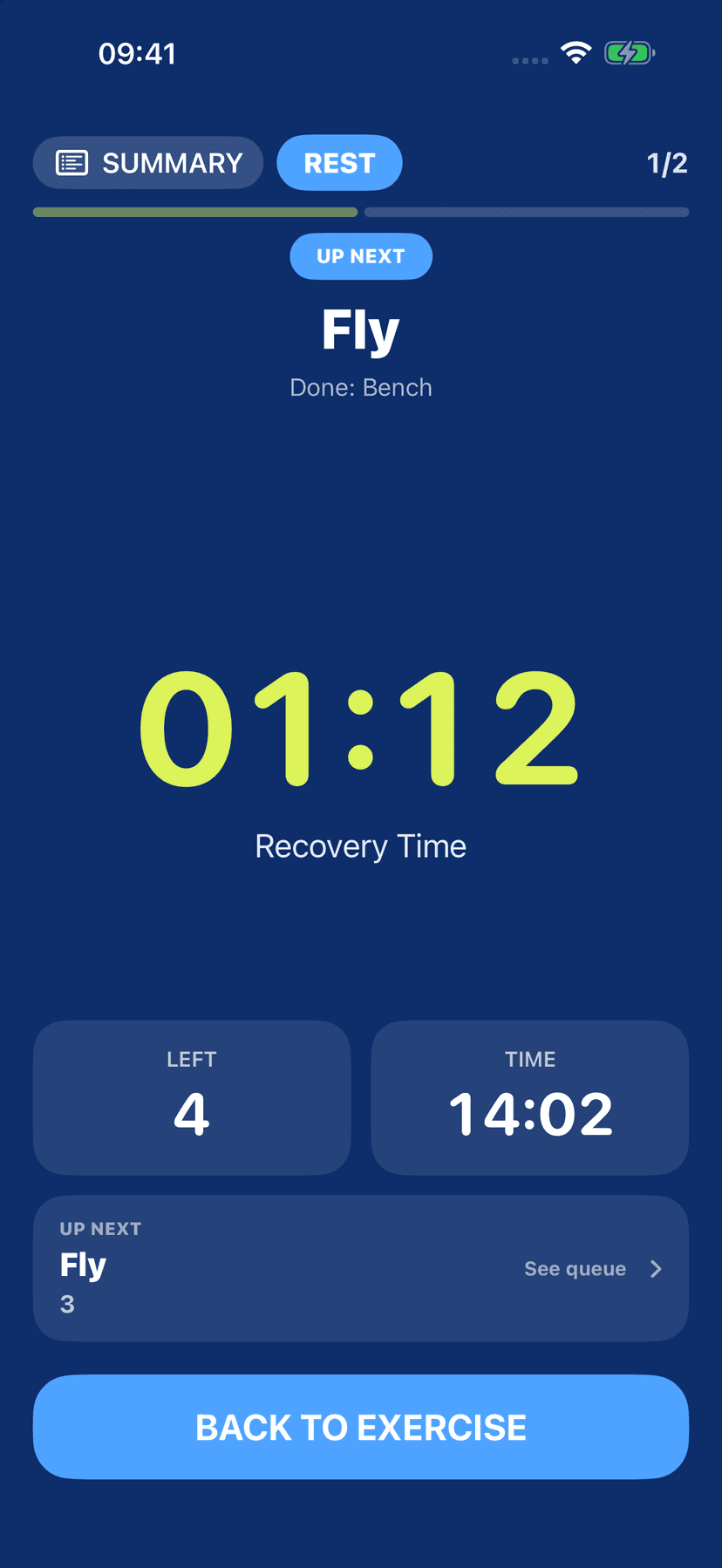 Tela de descanso do GrafSets: Gym Counter no iPhone, em inglês.