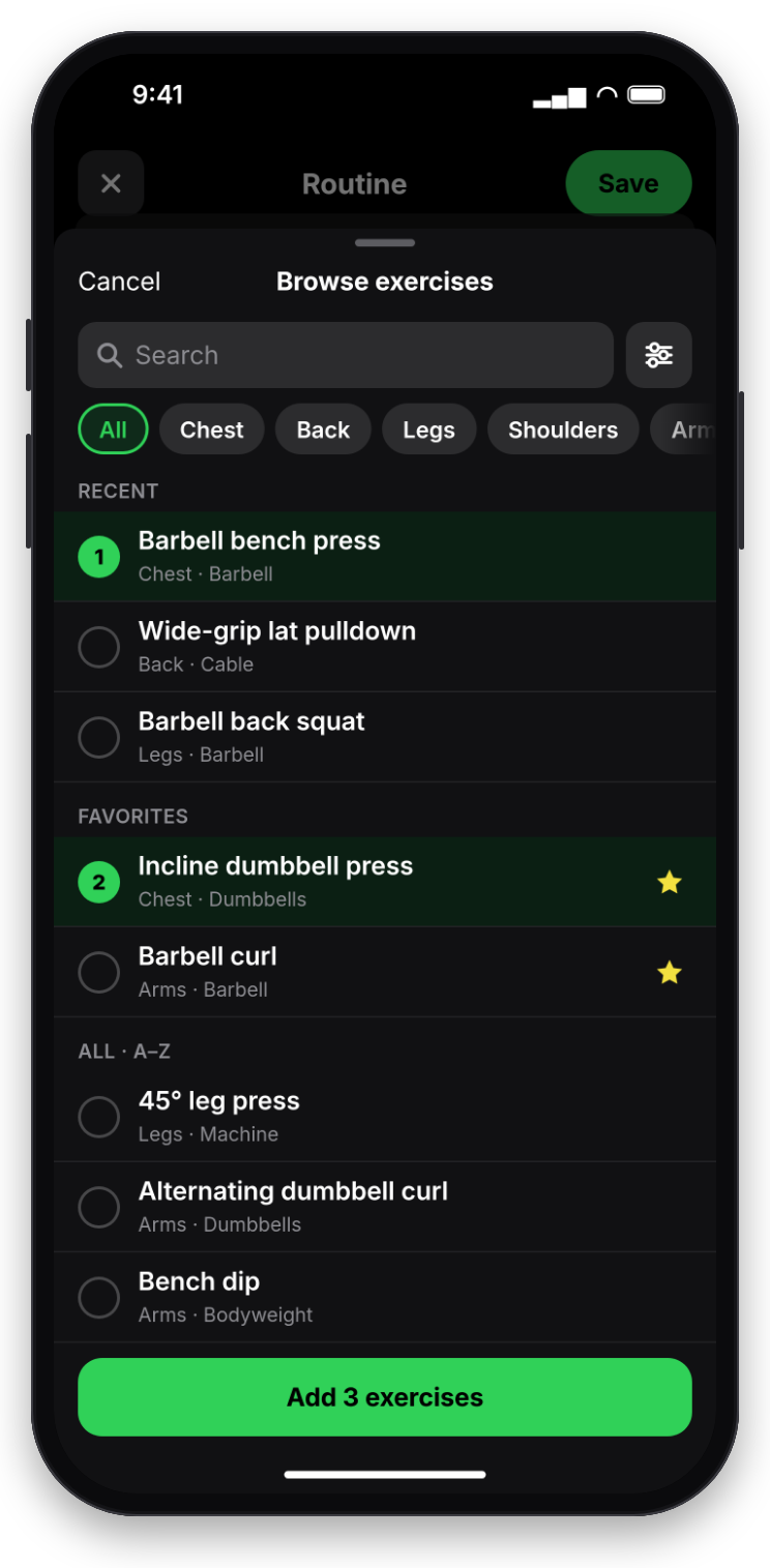 Catalog list with exercises to check into a routine.