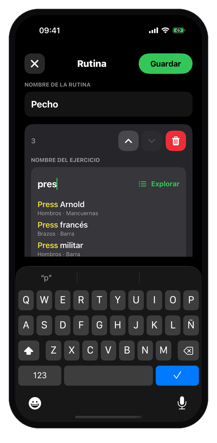 Campo de búsqueda del selector con las primeras letras de un ejercicio.